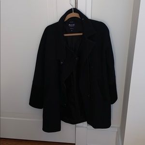 Black Wool Madewell Coat with Leather trim